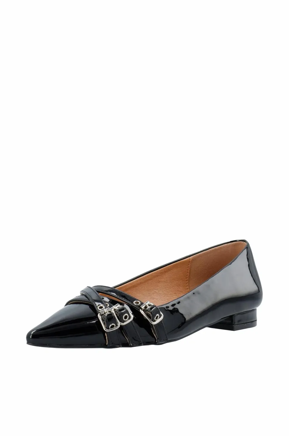 Bianco Ballerinasko Biabari Pointy Flat Buckle Faux Leather