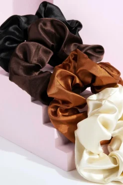 Brushworks Nude Satin Scrunchies 4 pcs