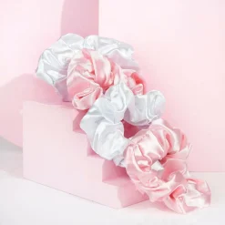 Brushworks Pink & White Satin Scrunchies 3 Pcs