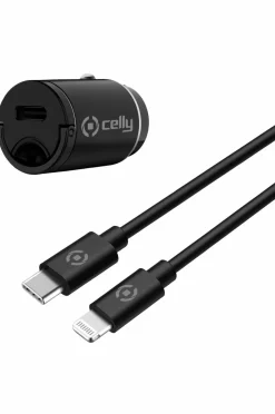 Celly Biloplader Mini USB-C PD 20W + USB-C til Lightning-kabel