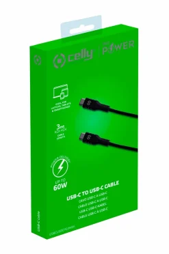 Celly USB-PD USB-C - USB-C Cable 60W 3 m