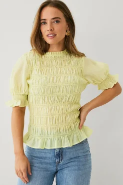 Ellos Collection Bluse med smock og pufærmer