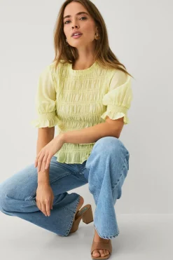 Ellos Collection Bluse med smock og pufærmer