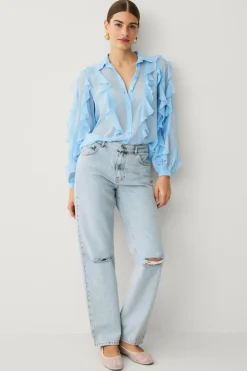 Ellos Collection Chiffonbluse med flæser og knaplukning