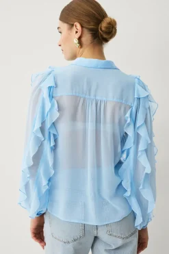 Ellos Collection Chiffonbluse med flæser og knaplukning