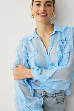 Ellos Collection Chiffonbluse med flæser og knaplukning