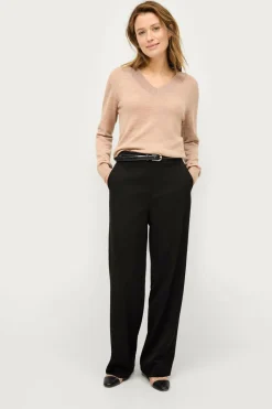 Ellos Collection Finstrikket uldtrøje med v-hals