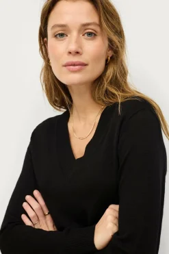 Ellos Collection Finstrikket uldtrøje med v-hals