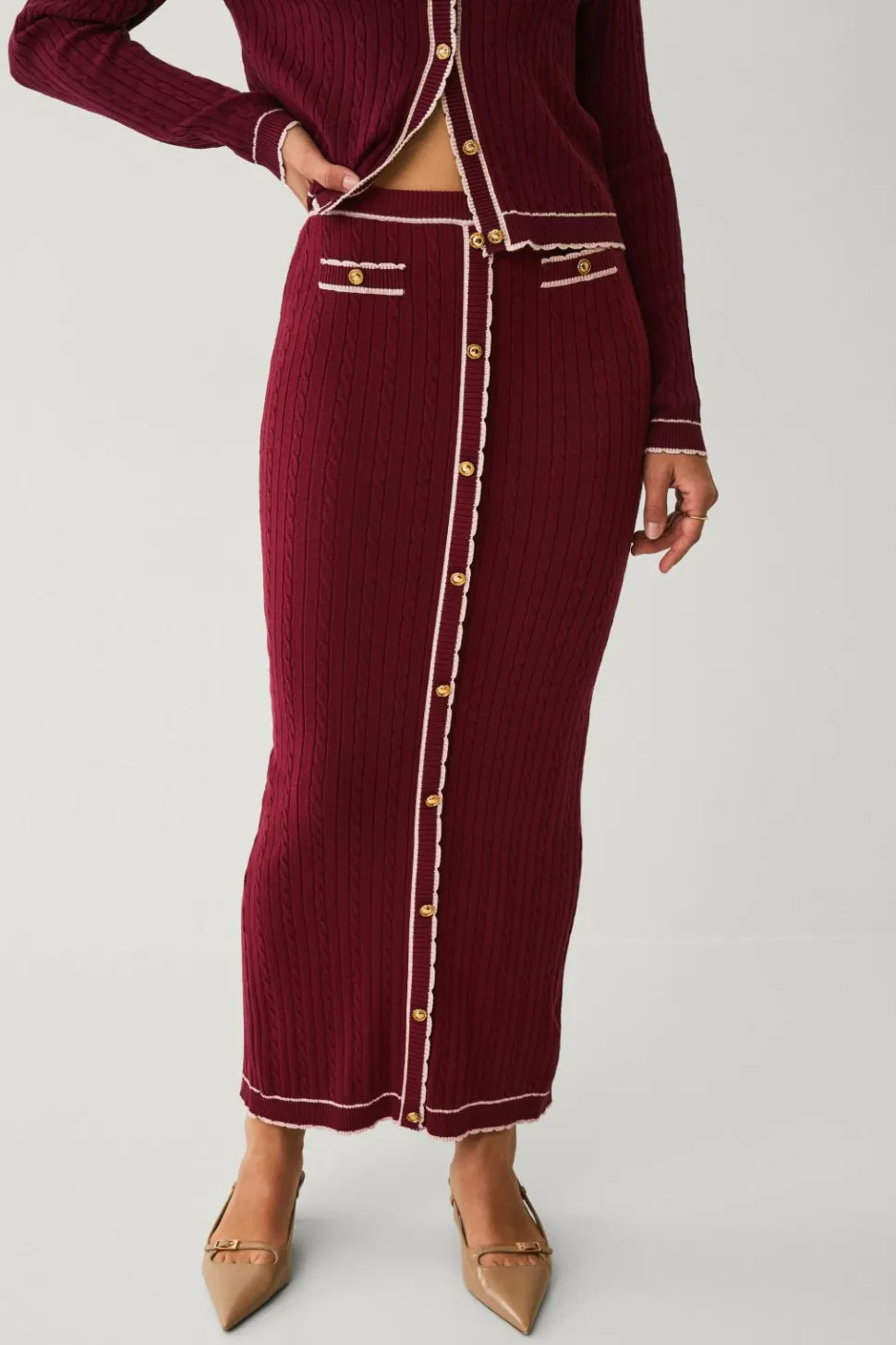 Ellos Collection Kabelstrikket maxi nederdel