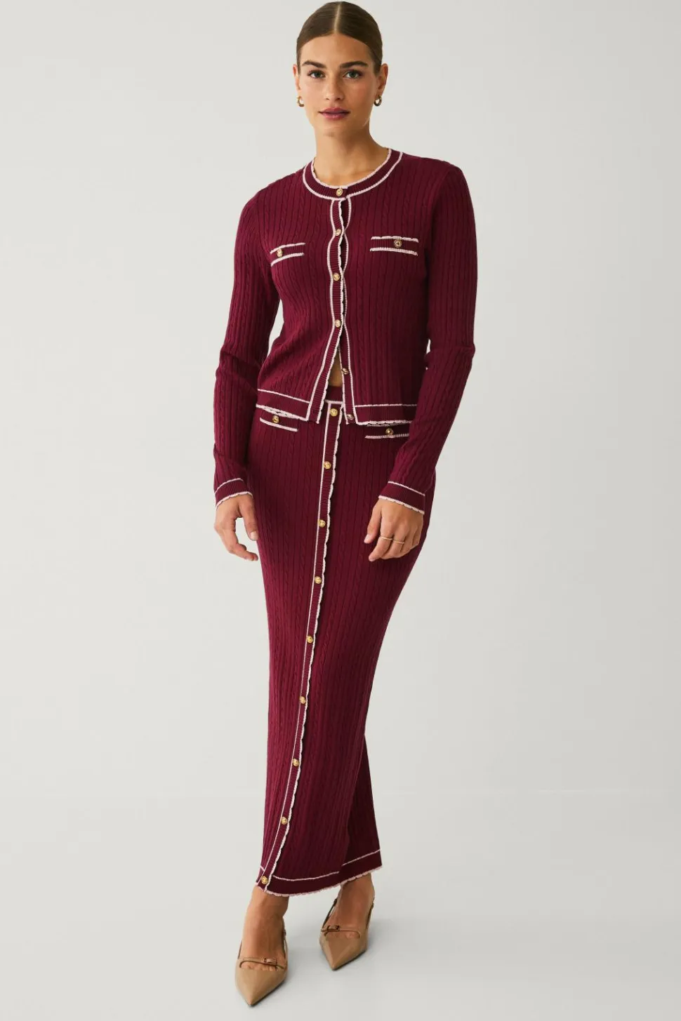 Ellos Collection Kabelstrikket maxi nederdel