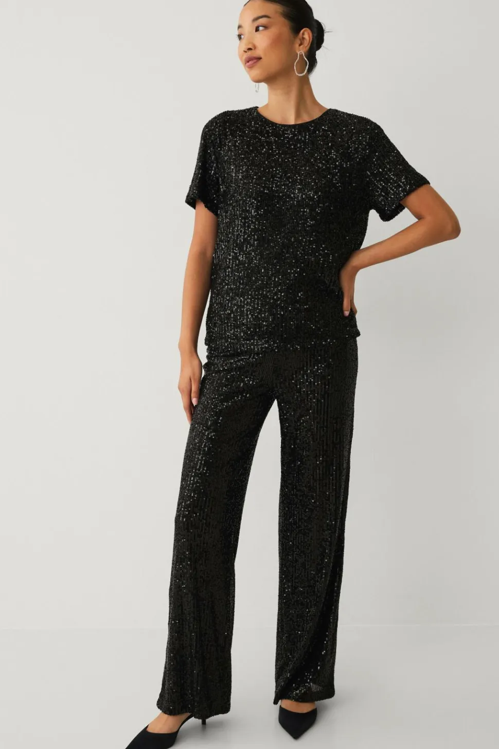 Ellos Collection Paillet top med korte ærmer