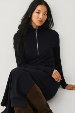 Ellos Collection Ribbet kjole med halv halfzip