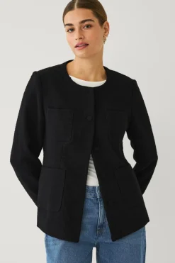 Ellos Collection Tæt på figuren blazer i struktur med påklædte knapper