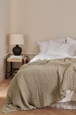 Ellos Home Sengetæppe Candice Grating i vasket linned