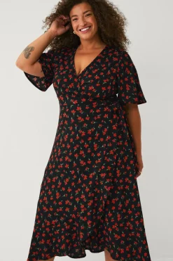 Ellos Plus collection Slå-om kjole med flæser