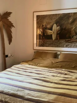 HKliving Vida stribet sengetæppe kastanje/creme