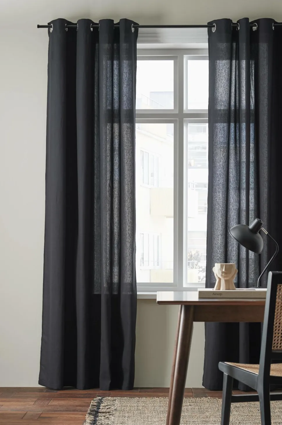 &Home Gardin med ringe i halvpanama 2-pak