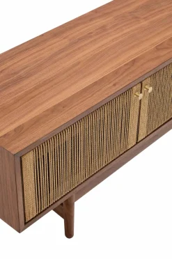 Kave Home Elan Tv skab 3 døre finer og massiv valnød og snor 200 x 50 cm Fsc 100% Fsc