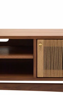 Kave Home Elan Tv skab 3 døre finer og massiv valnød og snor 200 x 50 cm Fsc 100% Fsc