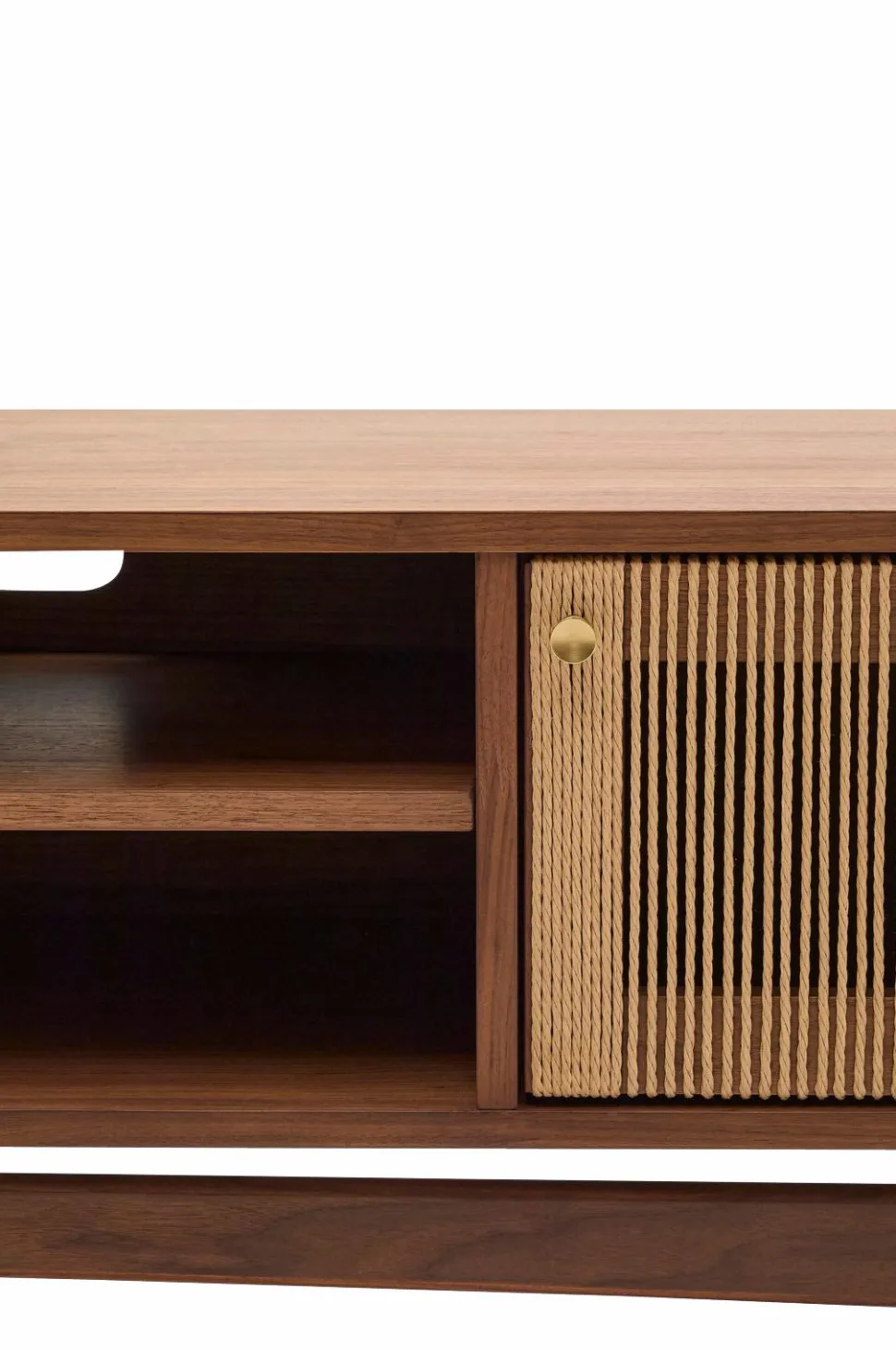 Kave Home Elan Tv skab 3 døre finer og massiv valnød og snor 200 x 50 cm Fsc 100% Fsc