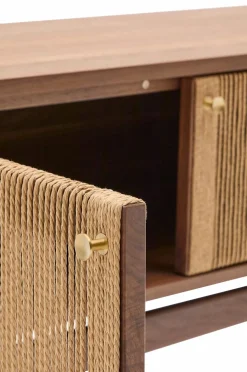 Kave Home Elan Tv skab 3 døre finer og massiv valnød og snor 200 x 50 cm Fsc 100% Fsc