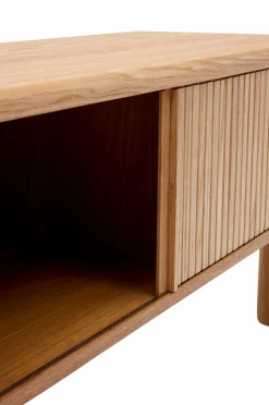 Kave Home Mailen tv-bord med 2 døre i askefinér med mørk finish 200 x 50 cm