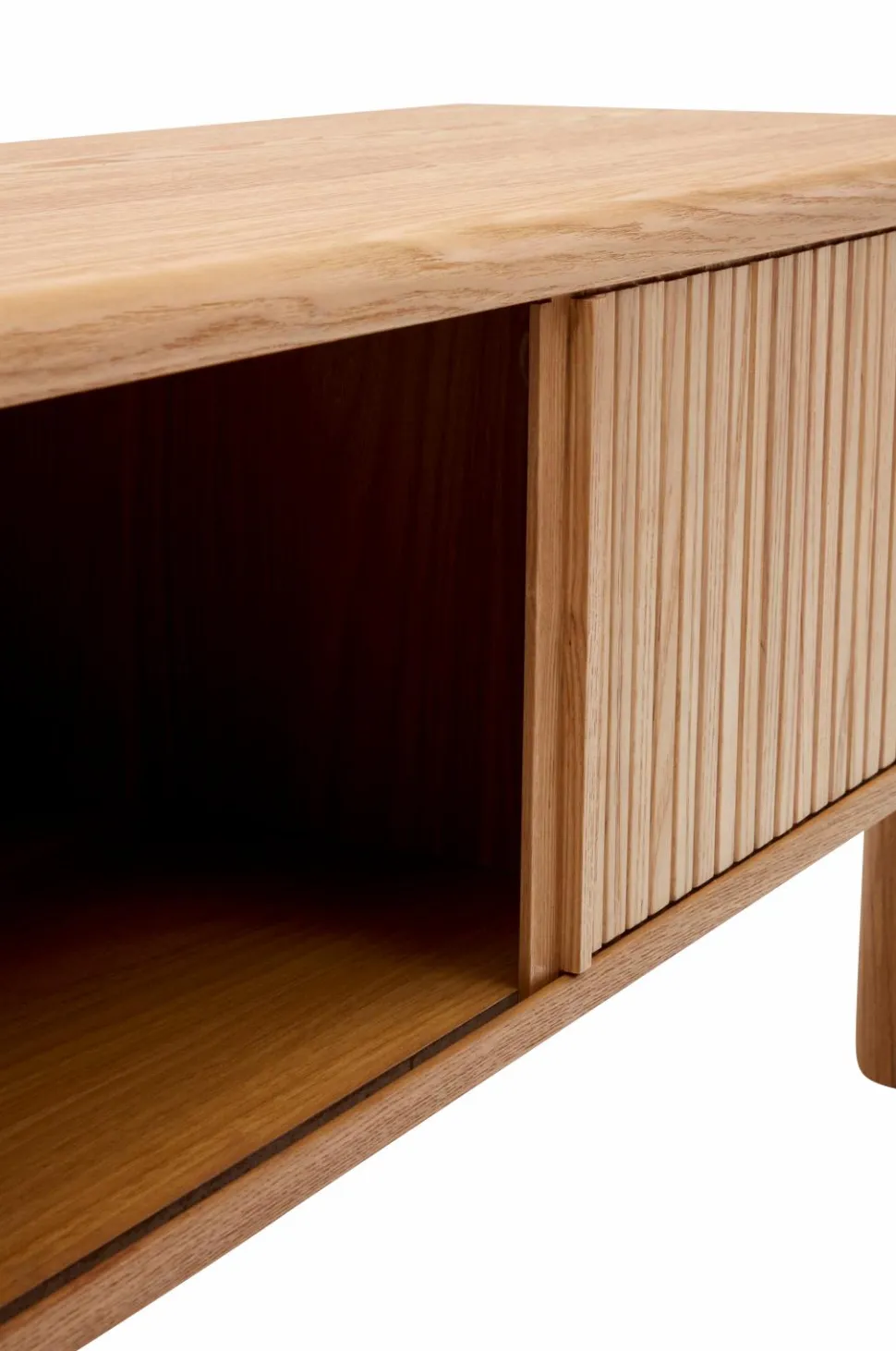 Kave Home Mailen tv-bord med 2 døre i askefinér med mørk finish 200 x 50 cm