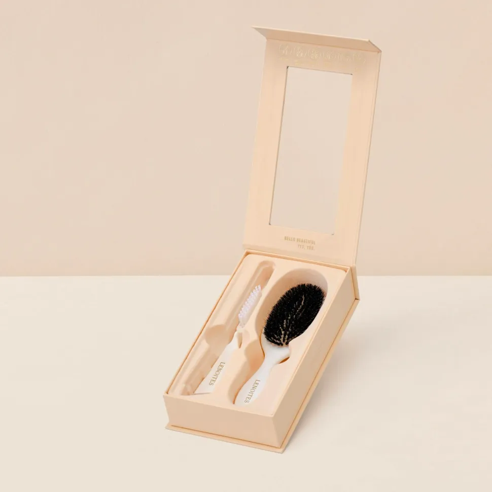 Lenoites Wild Boar Hair Brush With Cleaning Tool