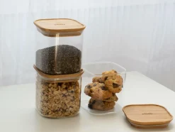 Pebbly Firkantede dåser med bambuslåg 800 ml