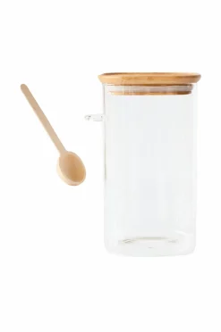 Pebbly Høj glasbeholder med bambuslåg og måleske - 1400 ml