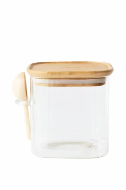 Pebbly Høj glasdåse med bambuslåg og måleske - 800 ml