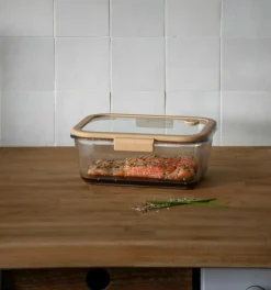 Pebbly Rektangulær glasdåse med glaslåg og vakuumhætte - 1900 ml