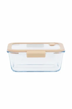 Pebbly Rektangulær glasdåse med glaslåg og vakuumhætte - 1200 ml