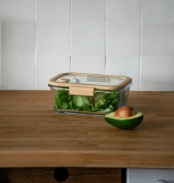 Pebbly Rektangulær glasdåse med glaslåg og vakuumhætte - 1200 ml