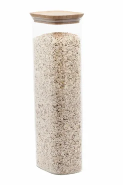 Pebbly Rektangulær madopbevaring i glas med bambuslåg - Størrelse Xl