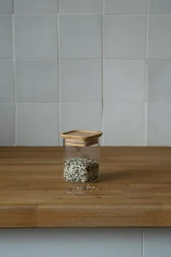 Pebbly Sæt med 2 firkantede glasbokse Xs med bambuslåg - 240 ml