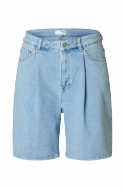 Selected FEMME Denimshorts slfAnya-gry HW Pleat