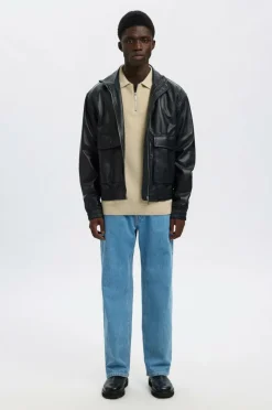 Selected HOMME Trøje slhDane LS Knit Struc Half Zip Polo