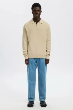 Selected HOMME Trøje slhDane LS Knit Struc Half Zip Polo