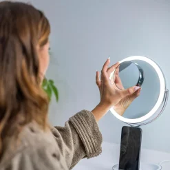 Sharper Image Bathroom Wireless Charger with Mirror Round LED 8 inch
